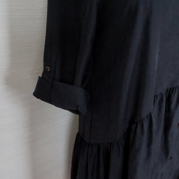 Zara Black Lyocell Blend Gathered Mini Summer 3/4 Sleeve Shirt Dress Sundress - Picture 4 of 5